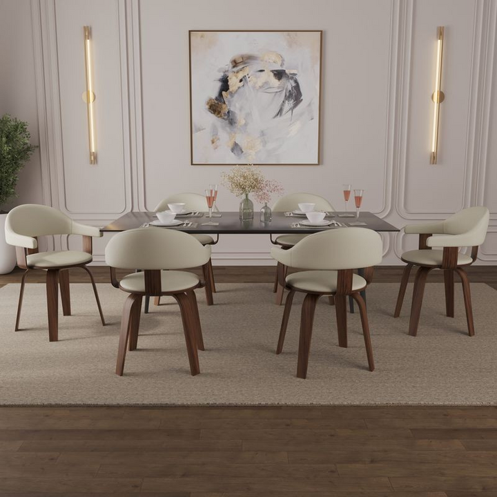 Modern Wooden Dining Chair with Walnut Color Frame in White from the Brivo Collection at Table.