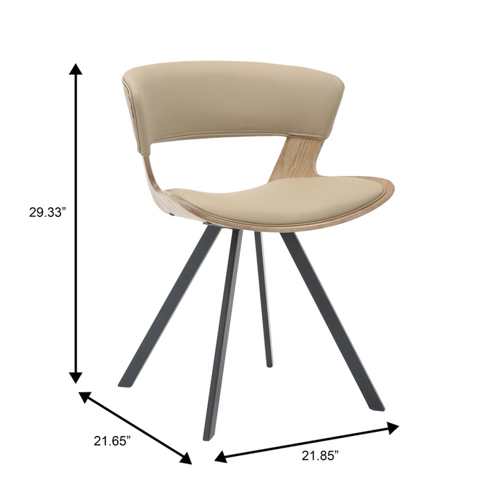 Beige chair with black legs and dimensions labeled on a white background.