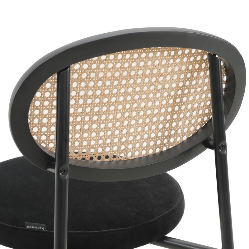 LeisureMod Euston Modern Wicker Bar Stool with Black Steel Frame in Black Closeup.