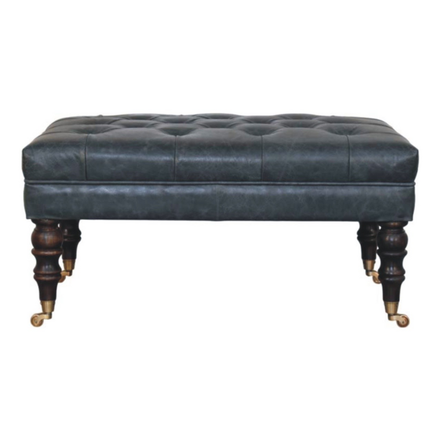 Buffalo Teal Leather Ottoman with Castor Legs