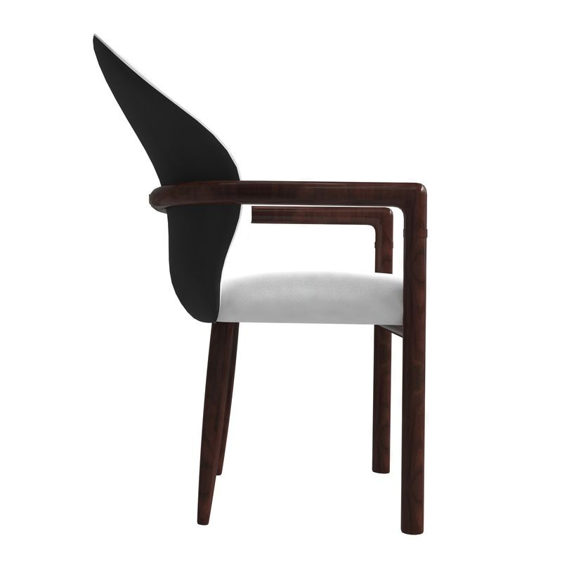 LeisureMod Opaline Series Elegant Wooden Dining Chair in Black Velvet and White Side View.