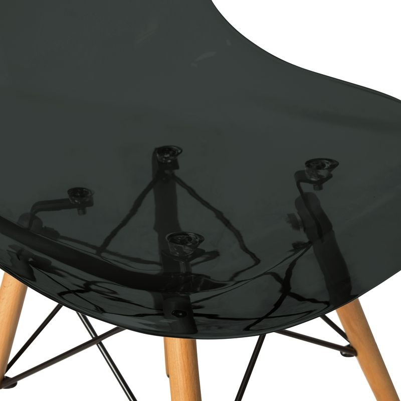 LeisureMod Dover 3-Piece Dining Set with Round Black MDF Top Bistro Table and 2 Plastic Chairs in Black Chair Closeup.