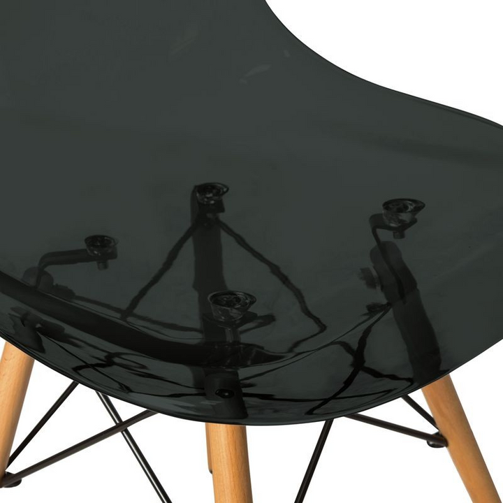 LeisureMod Dover 3-Piece Dining Set with Round Black MDF Top Bistro Table and 2 Plastic Chairs in Black Chair Closeup.
