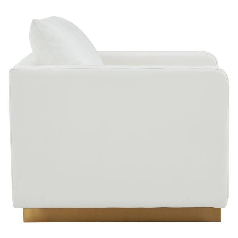 LeisureMod Nervo Faux Leather Accent Armchair with Gold Frame White Side View.
