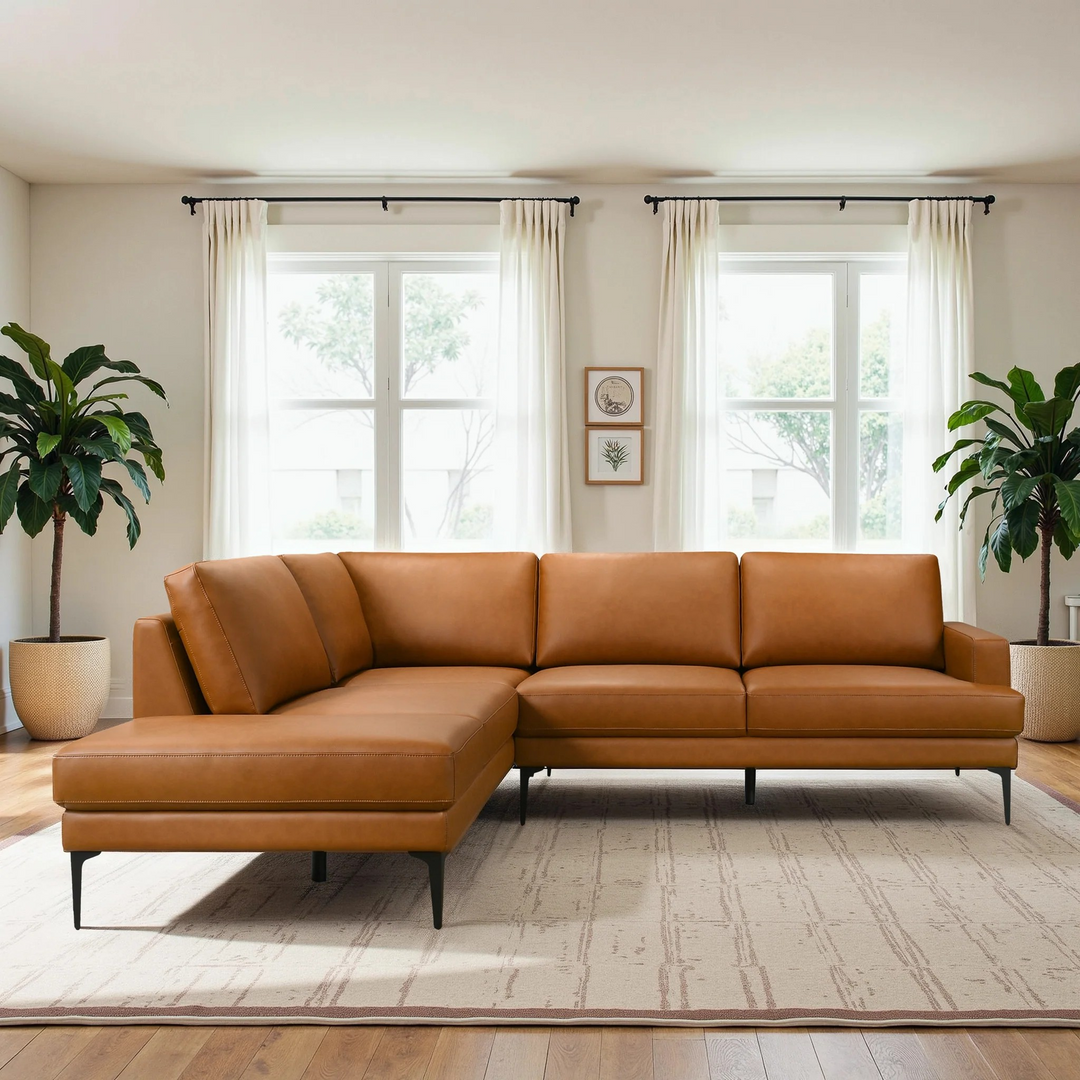 Bristol Durable Vegan Leather Left-Facing Sectional Sofa Front View.