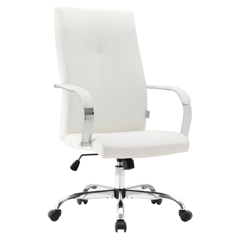 LeisureMod Sonora Modern High-Back Leather Office Chair White