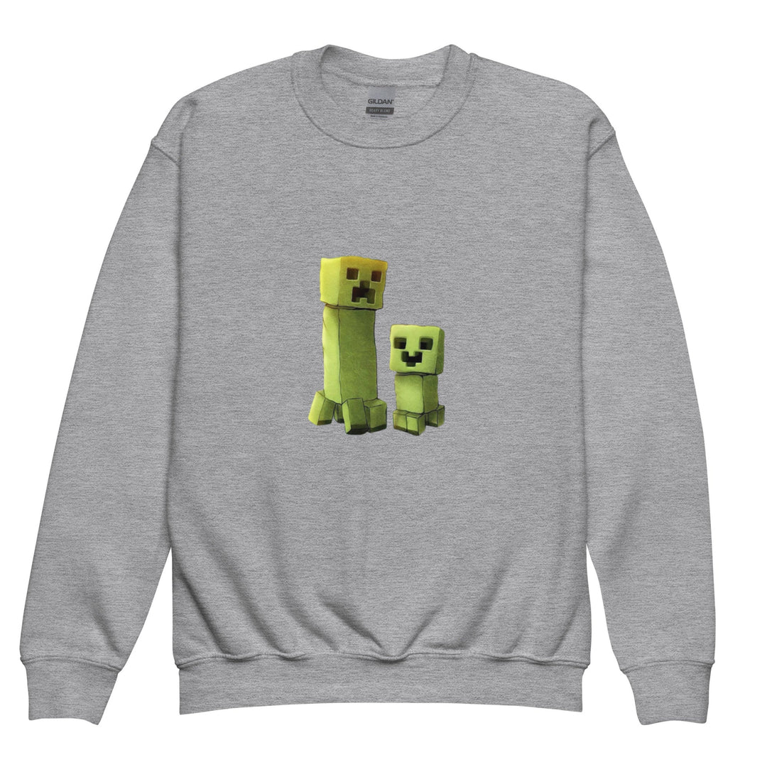 Gray sweatshirt with Minecraft character design on a white background.