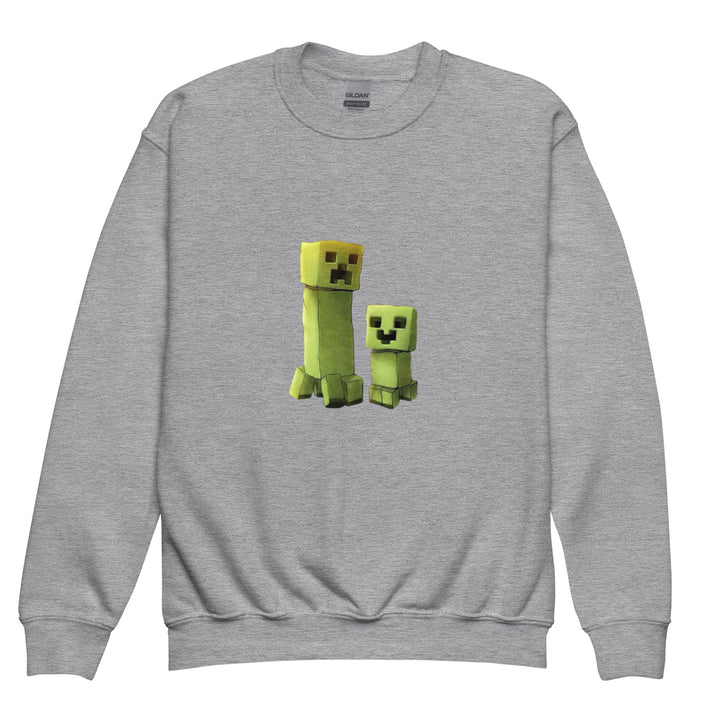 Gray sweatshirt with Minecraft character design on a white background.