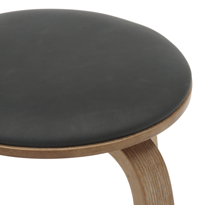 LeisureMod Wooden Counter Stool Pelya Collection Modern Style Washed Walnut Color in Black Closeup.