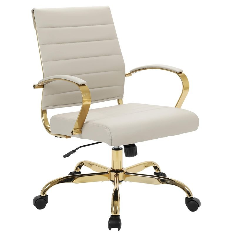 LeisureMod Benmar Home Leather Office Chair with Gold Frame Tan