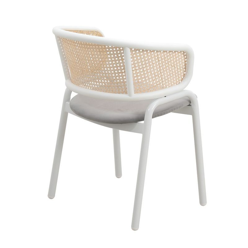 Leisuremod Ervilla Modern Dining Chair with White Powder Coated Steel Legs and Wicker Back Grey Back Photo.