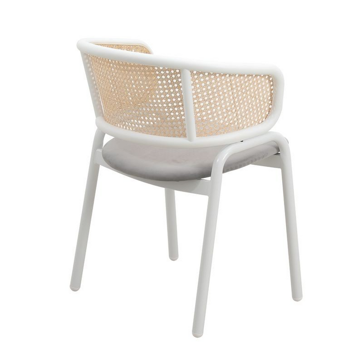 Leisuremod Ervilla Modern Dining Chair with White Powder Coated Steel Legs and Wicker Back Grey Back Photo.