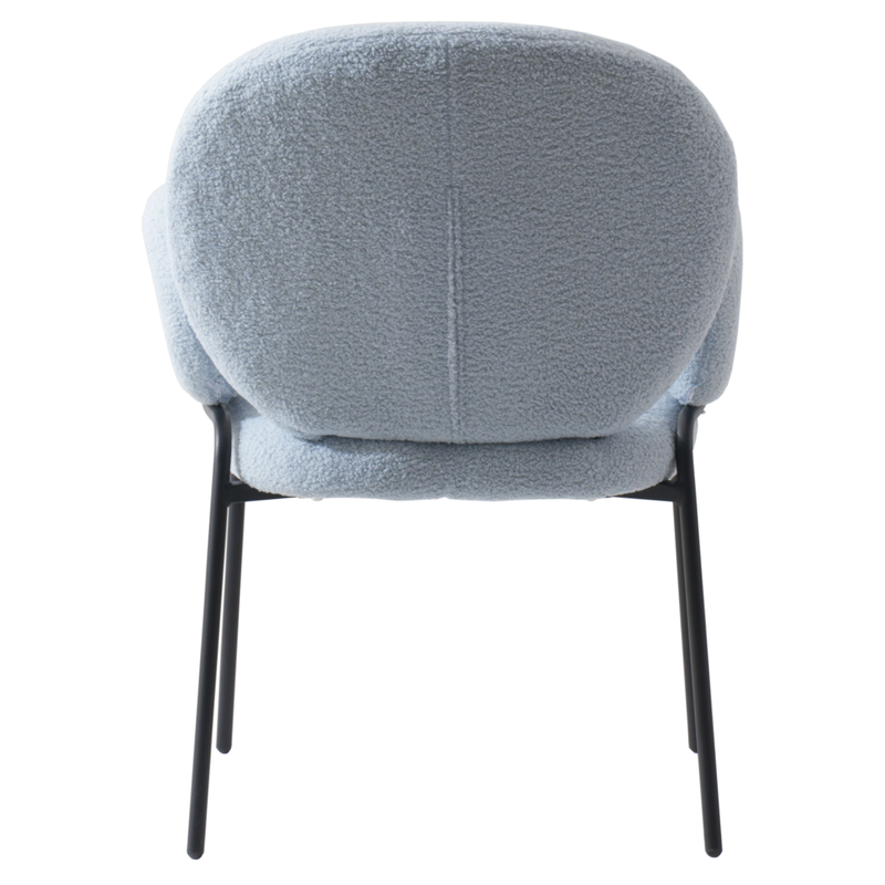 Leisuremod Celestial Series Boucle Dining Armchair with Black Frame and Blue Fabric Back Photo.