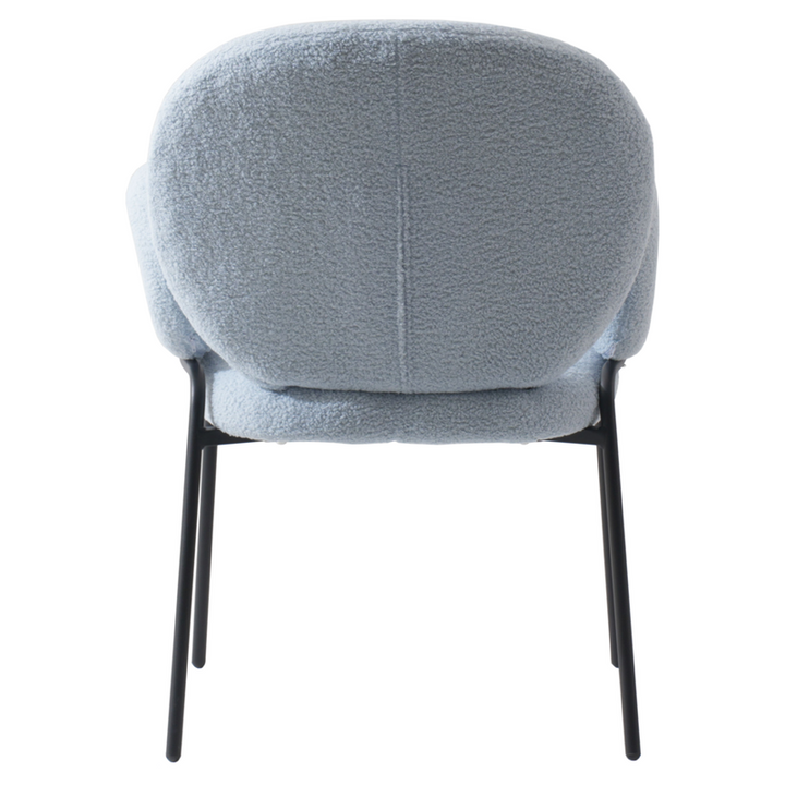 Leisuremod Celestial Series Boucle Dining Armchair with Black Frame and Blue Fabric Back Photo.
