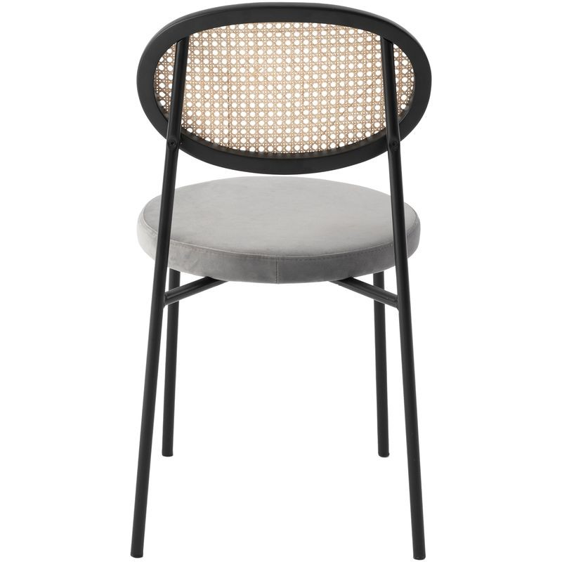 LeisureMod Euston Modern Wicker Dining Chair with Velvet Round Seat Grey Back.