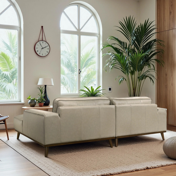 Kerrville Beige Leather Right Sectional Sofa Back View.