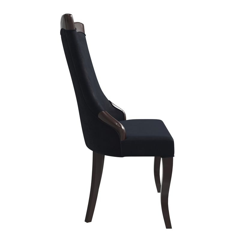 LeisureMod Novara Collection Modern Wooden Dining Chair in Black Velvet Side View.
