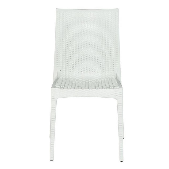 LeisureMod Weave Mace Indoor/Outdoor Dining Chair (Armless) White Front View.
