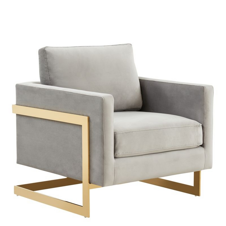 Lincoln Velvet Accent Armchair with Gold Frame Light Grey