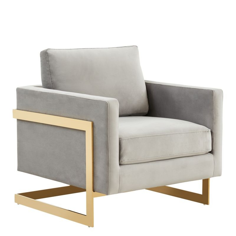 Lincoln Velvet Accent Armchair with Gold Frame Light Grey