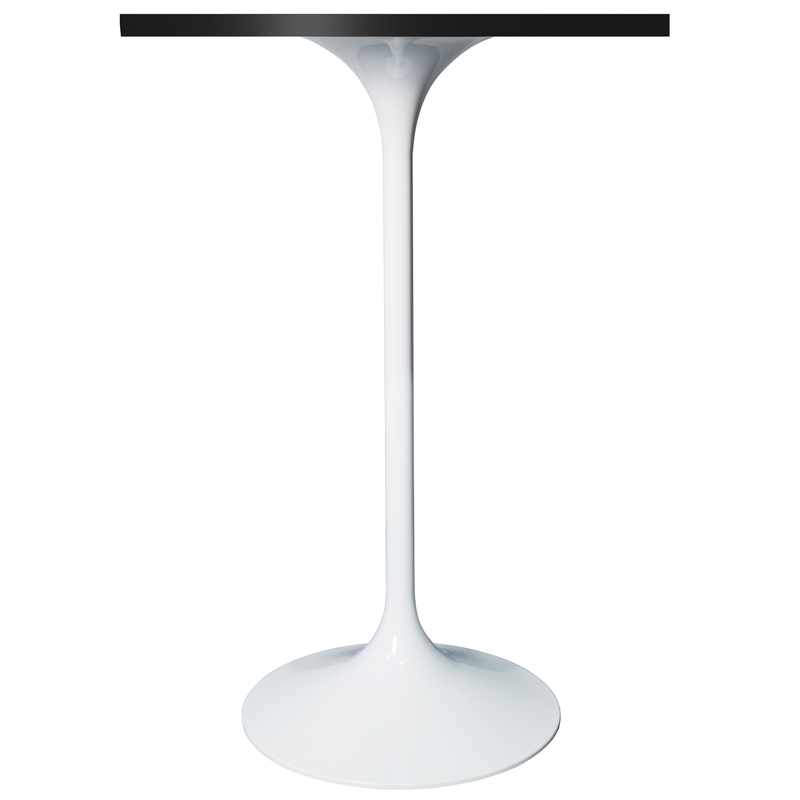 LeisureMod Verve Collection 24 Square Top Bar Height Table, White Base with Black MDF Top Side View.