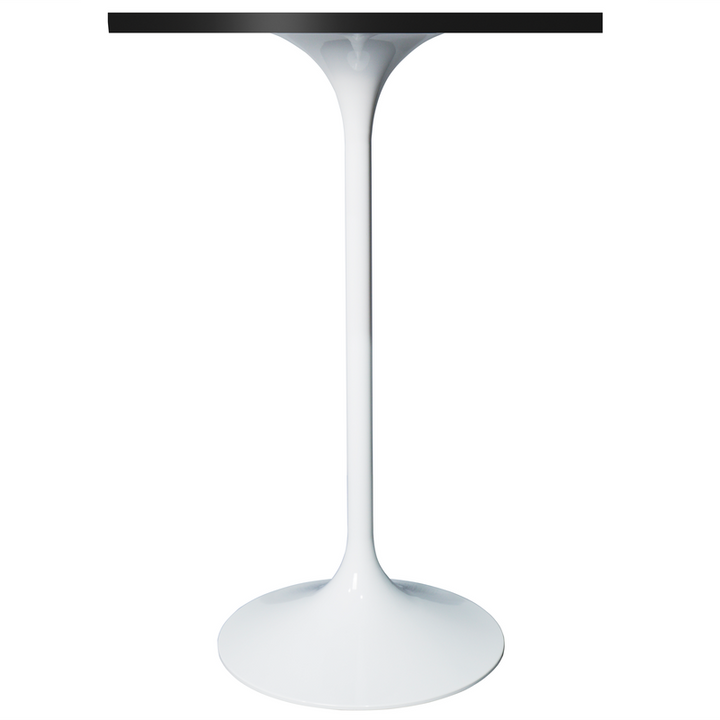 LeisureMod Verve Collection 24 Square Top Bar Height Table, White Base with Black MDF Top Side View.