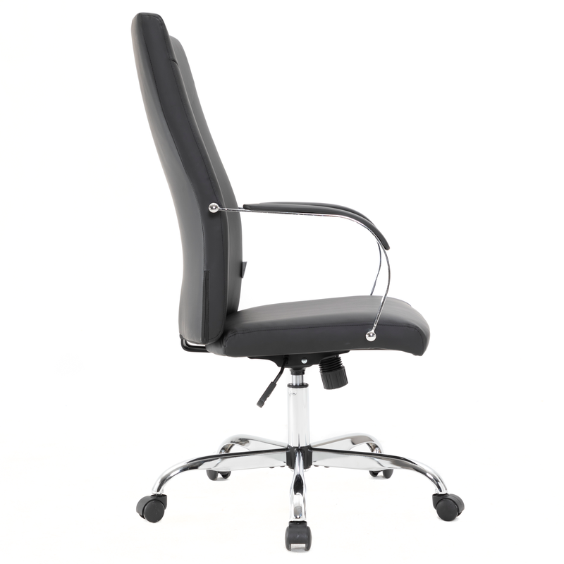 LeisureMod Sonora Modern High-Back Leather Office Chair Black Side View.