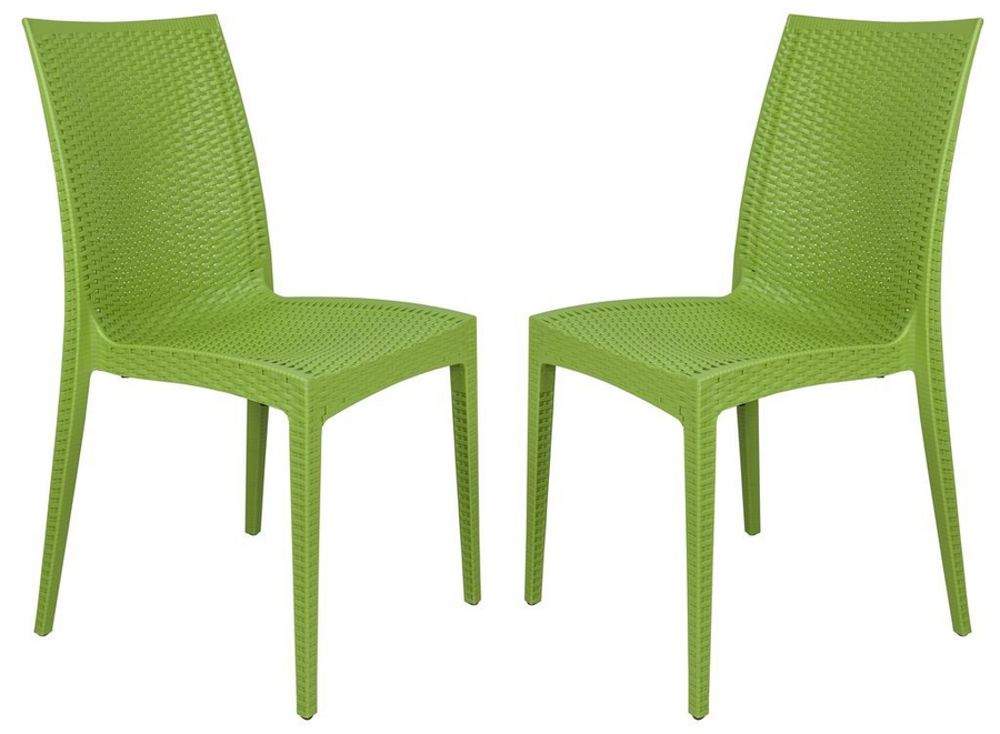 LeisureMod Weave Mace Indoor/Outdoor Dining Chair (Armless), Set of 2 Green Together.