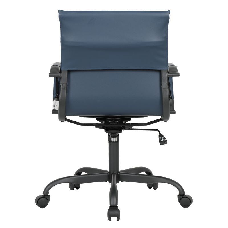 LeisureMod Harris Leather Office Chair in Blue with Black Frame Back View.