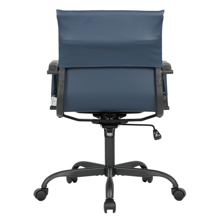 LeisureMod Harris Leather Office Chair in Blue with Black Frame Back View.