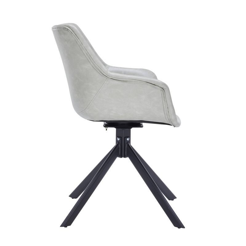 LeisureMod Markley Modern Leather Dining Swivel Armchair in Light Grey Side View.