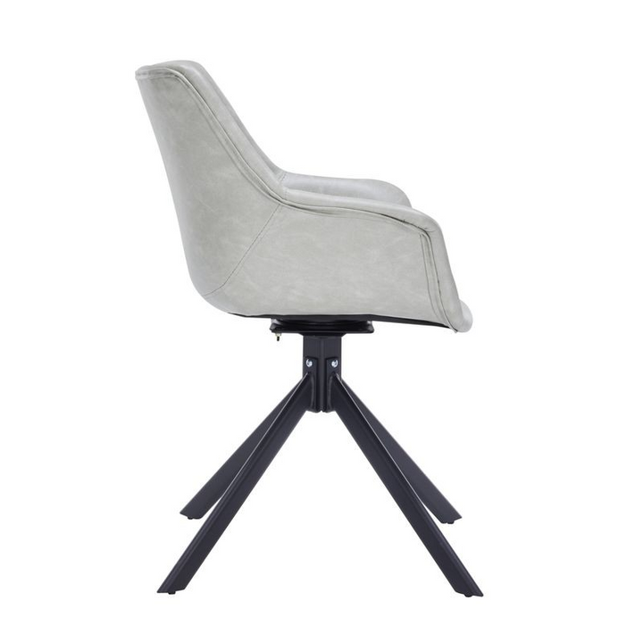 LeisureMod Markley Modern Leather Dining Swivel Armchair in Light Grey Side View.