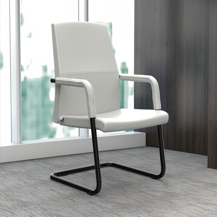 LeisureMod Evander Office Guest Chair in White Leather in Office.