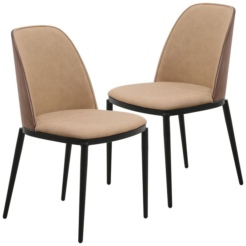 Leisuremod Tule Collection Dining Chair, Walnut Frame with Brown Leather Set of 2 Walnut/Brown