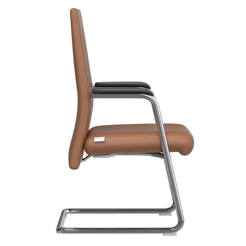LeisureMod Aleen Series Guest Office Chair in Dark Brown Leather Side View.