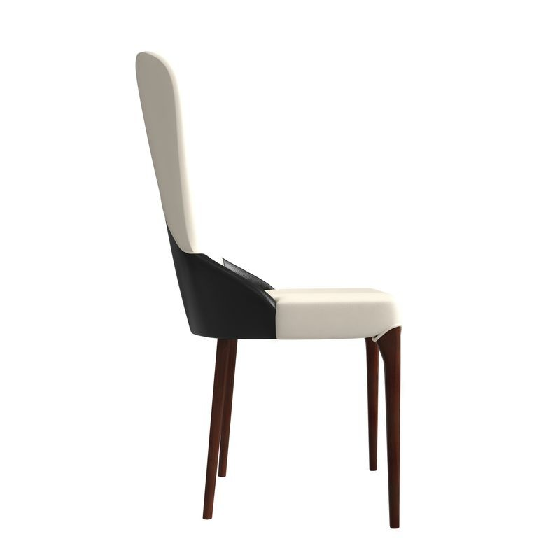 LeisureMod Havana Collection Modern Wooden Dining Chair in Black/White Side View.