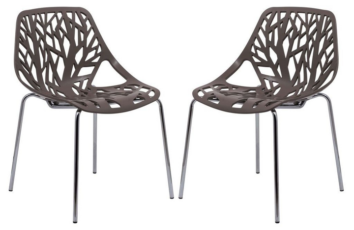LeisureMod Modern Asbury Dining Chair w/ Chromed Legs, Set of 2 Taupe Together.