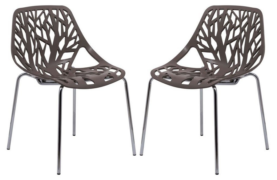 LeisureMod Modern Asbury Dining Chair w/ Chromed Legs, Set of 2 Taupe Together.