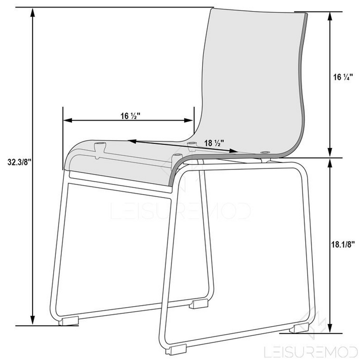 LeisureMod Lima Modern Acrylic Chair Clear Dimensions.