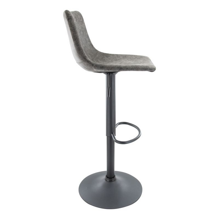 LeisureMod Tilbury Modern Adjustable Bar Stool with Footrest and 360-Degree Swivel in Grey Side View.