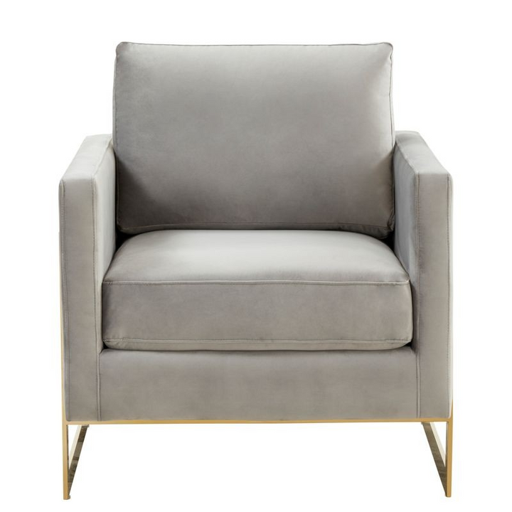 Lincoln Velvet Accent Armchair with Gold Frame Light Grey Front