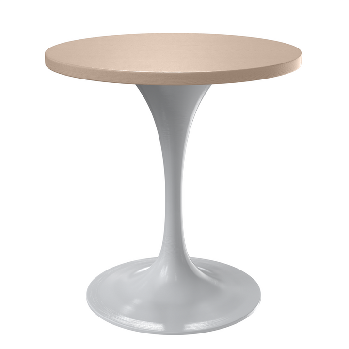 LeisureMod Verve Collection 27 Round Dining Table, White Base with Light Natural Wood MDF Top