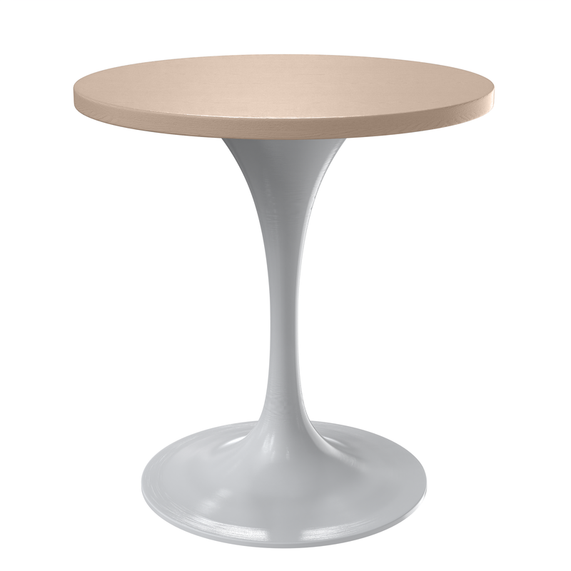 LeisureMod Verve Collection 27 Round Dining Table, White Base with Light Natural Wood MDF Top