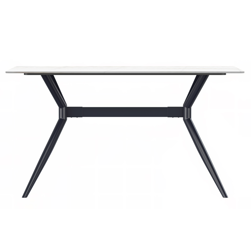 LeisureMod 7-Piece Dining Set with Rectangular Sintered Stone Dining Table and 6 Velvet Dining Side Chairs with Wicker Back Black Side Table View.