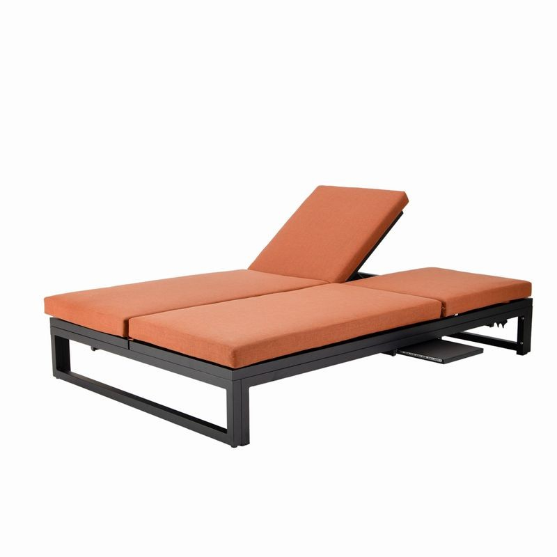 LeisureMod Chelsea Convertible Lounge Reclining Double Chaise with Cushions Orange Photo.
