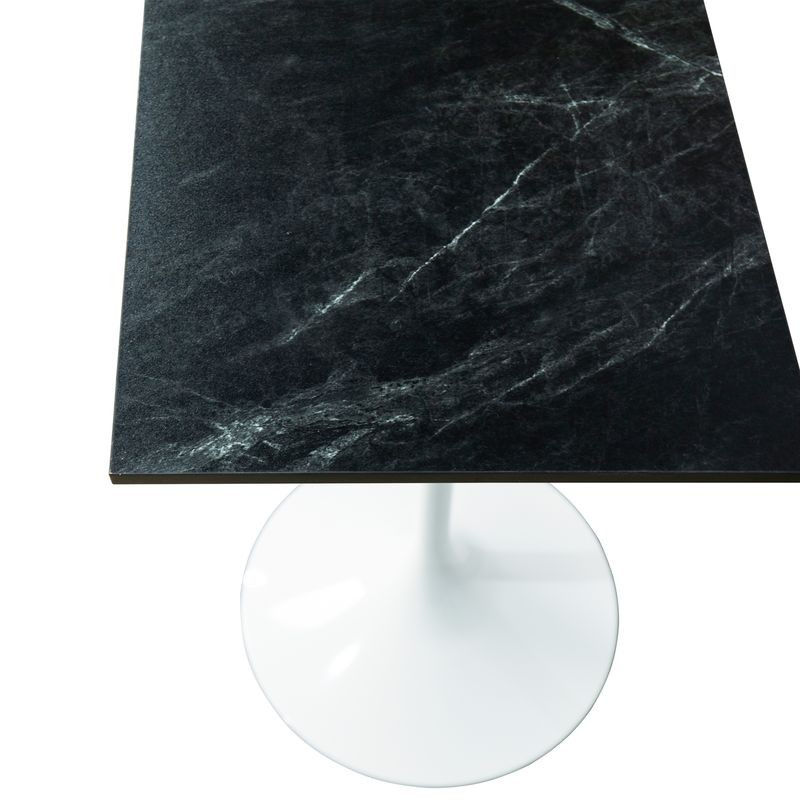 LeisureMod Verve Collection 24 Square Top Bar Height Table, White Base with Black MDF Top Closeup.