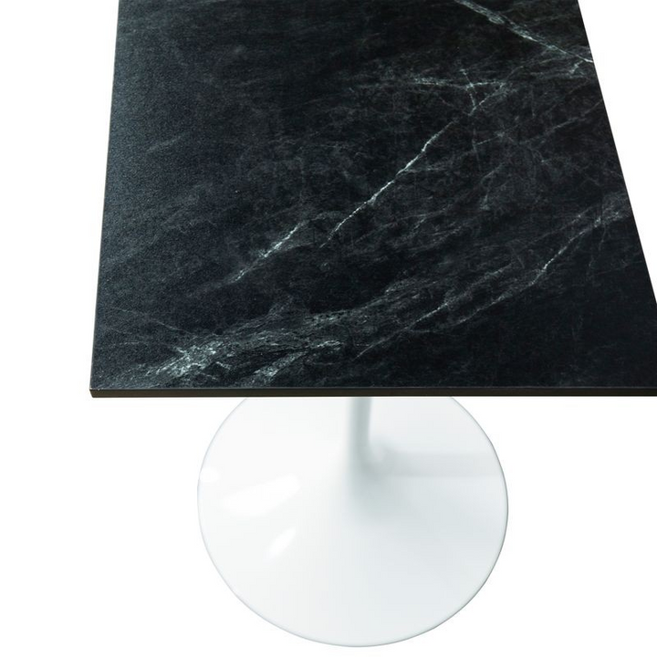 LeisureMod Verve Collection 24 Square Top Bar Height Table, White Base with Black MDF Top Closeup.