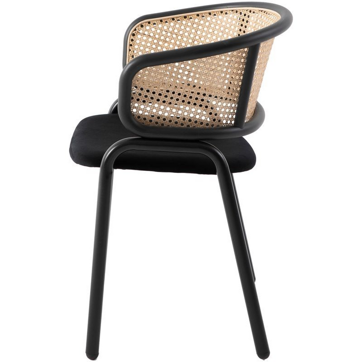 Leisuremod Ervilla Modern Dining Chair with Stainless Steel Legs Velvet Seat and Wicker Back Side View.