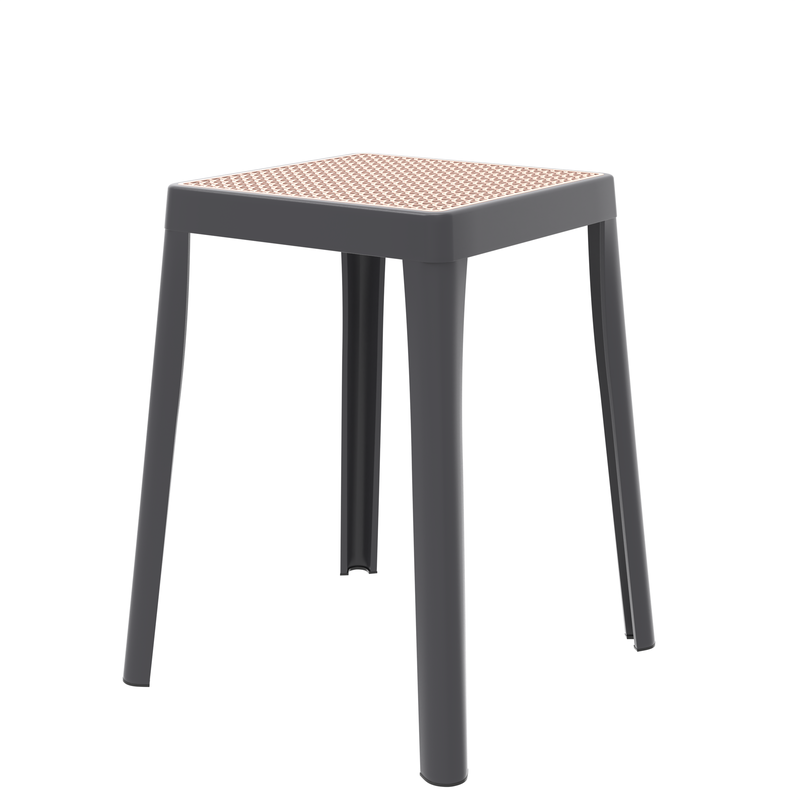 LeisureMod Tresse Series Stackable Poly Stool with Wicker Top in Grey