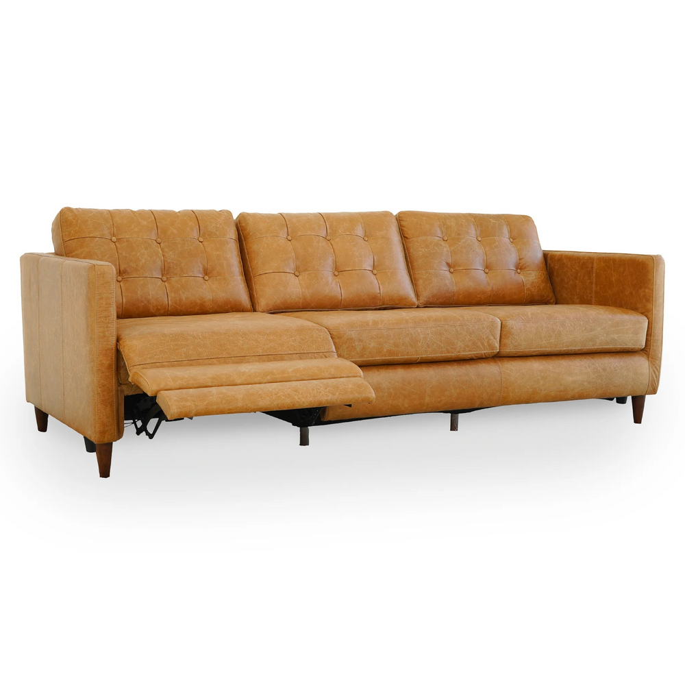 Christopher Tan Leather Electric Inclining Sofa Left Facing without Background.